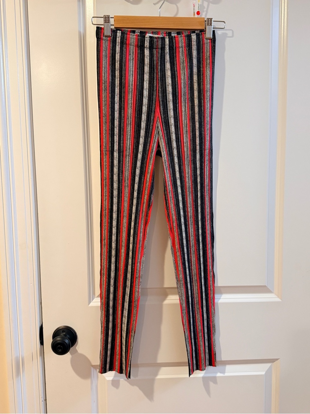 Pleats please Issey Miyake Vertical Striped Joggers in Red, Black & Gray